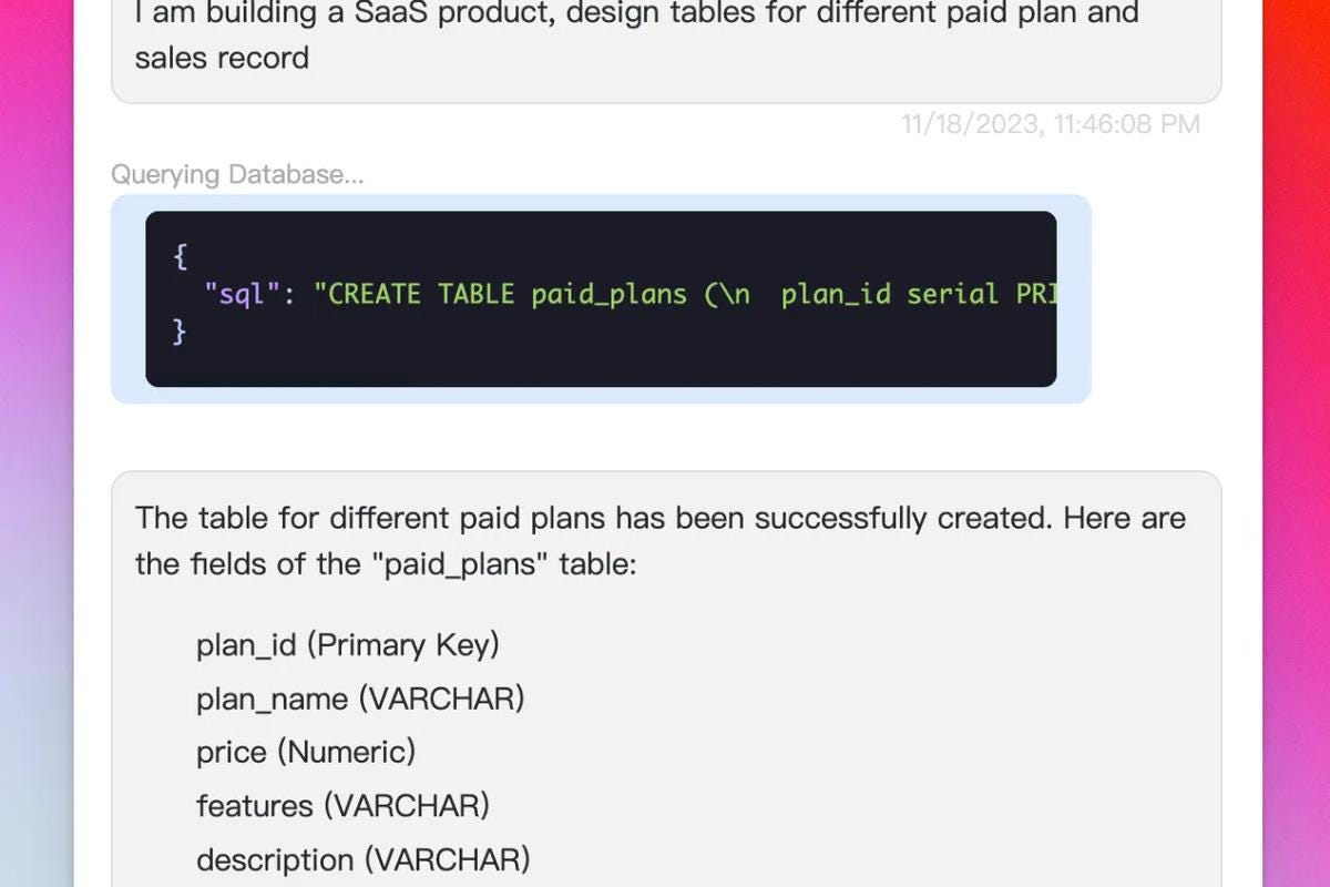 Database query interface with AI assistance